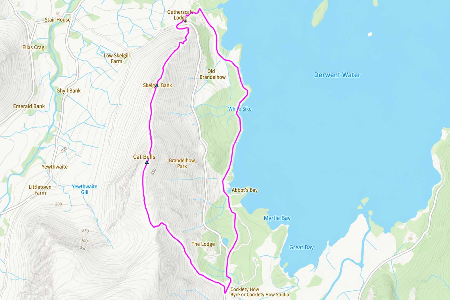 FootPathMap route over Cat Bells beside Derwent Water