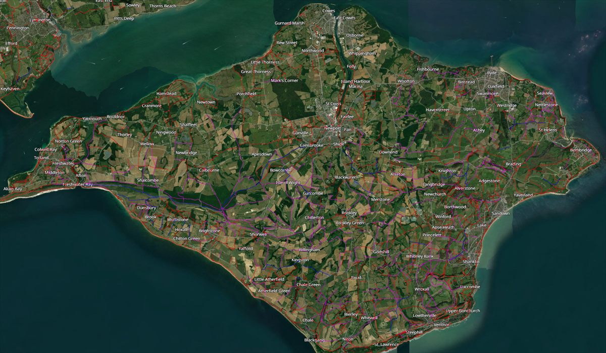 FootPathMap satellite view of the Isle of Wight